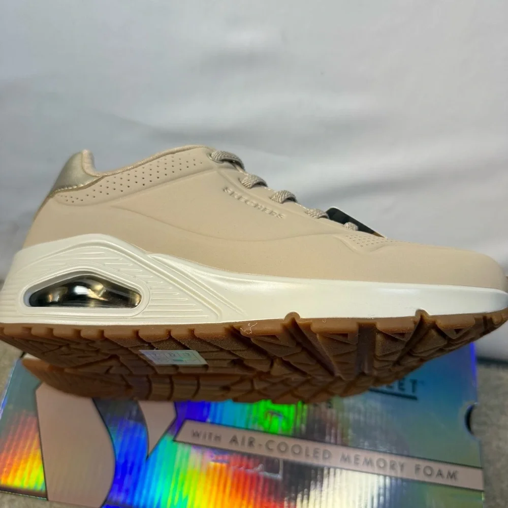 Skechers LA UNO Shimmer Away Womens‎ Trendy NUDE Sneakers sz 5.5 NEW Casual